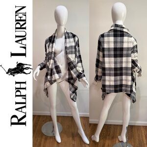 Lauren Ralph Lauren Plaid Open Front Waterfall Heritage Country Cardigan